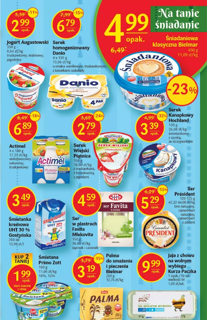 Gazetka promocyjna Delikatesy Centrum - Gazetka DC46 - ważna 24.11 do 30.11.2022 - strona 23 - produkty: Actimel, Brie, Camembert, Czosnek, Danio, Fa, Favita, Hochland, Jaja, Jogurt, Kawa, Mleko, Mlekovita, Palma, Piątnica, Piec, Ser, Serek, Serek wiejski, Szpinak, Zott