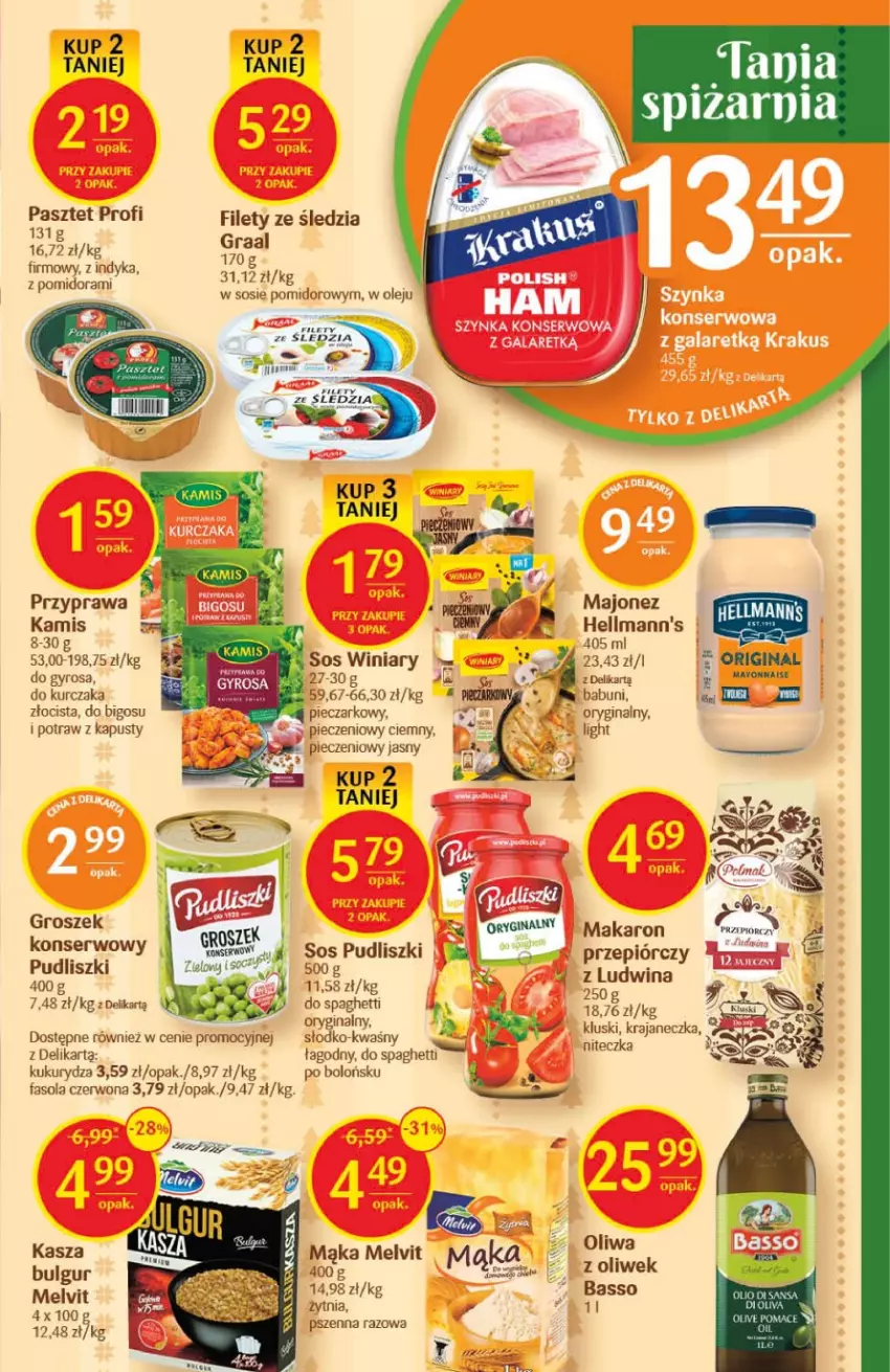 Gazetka promocyjna Delikatesy Centrum - Gazetka DC46 - ważna 24.11 do 30.11.2022 - strona 25 - produkty: Babuni, Bigos, Bulgur, Fa, Fasola, Gin, Gra, Graal, Groszek, Gyros, Kamis, Kasza, Kukurydza, Kurczak, LG, Majonez, Mąka, Makaron, Melvit, Olej, Oliwa z oliwek, Pasztet, Piec, Pudliszki, Ser, Sos, Spaghetti, Winiary