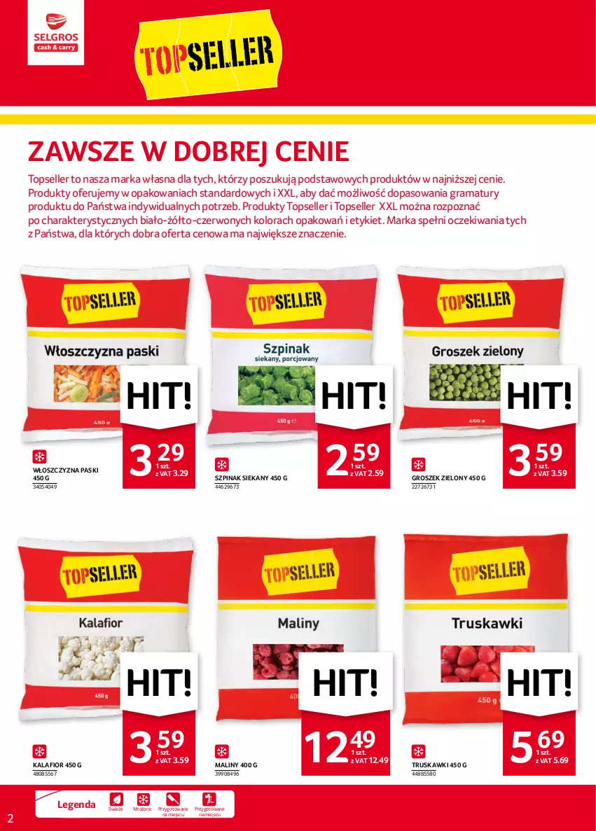 Gazetka promocyjna Selgros - Oferta spożywcza - ważna 02.02 do 15.02.2023 - strona 2 - produkty: Gra, Groszek, Kalafior, Maliny, O nas, Rama, Szpinak, Top, Truskawki