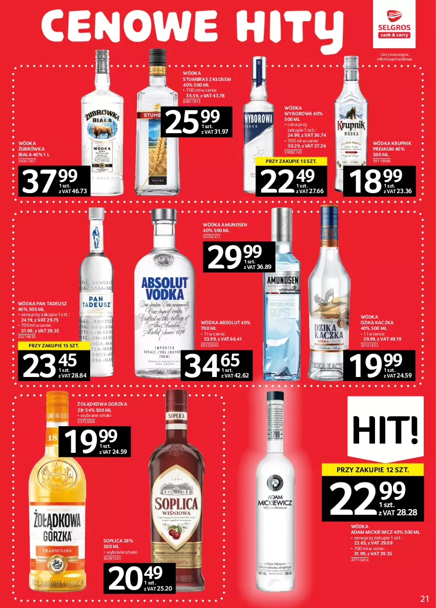 Gazetka promocyjna Selgros - Oferta spożywcza - ważna 02.02 do 15.02.2023 - strona 21 - produkty: Absolut, Amundsen, Kaczka, Krupnik, Soplica, Wódka, Wyborowa