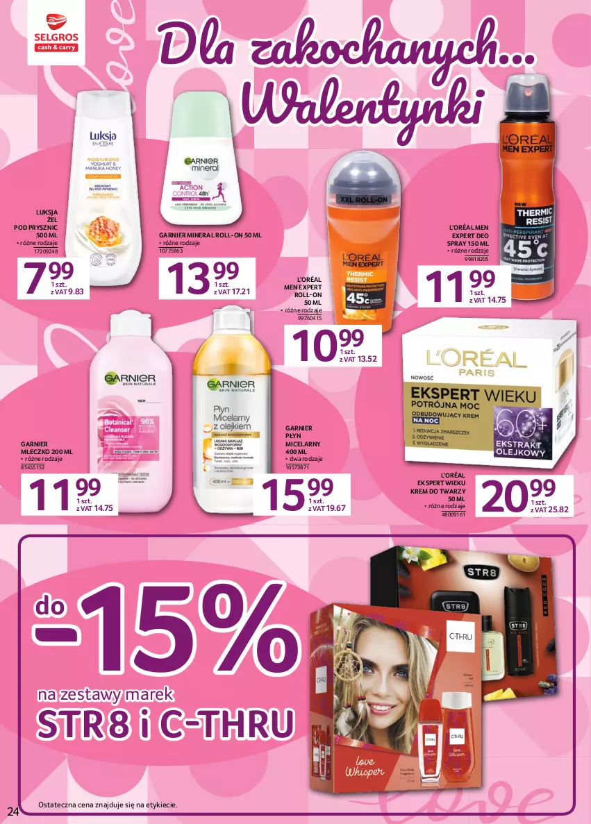 Gazetka promocyjna Selgros - Oferta spożywcza - ważna 02.02 do 15.02.2023 - strona 24 - produkty: C-Thru, Garnier, Koc, Krem do twarzy, L’Oréal, Luksja, Mleczko, Płyn micelarny