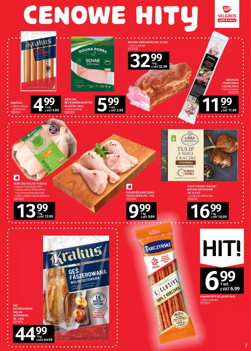 Gazetka promocyjna Selgros - Oferta spożywcza - ważna 02.02 do 15.02.2023 - strona 7 - produkty: Boczek, Fa, Gra, Kabanos, Kiełbasa, Królewski, Kurczak, Parówki, Piekarnik, Rama, Ser, Tusz, Wędlina