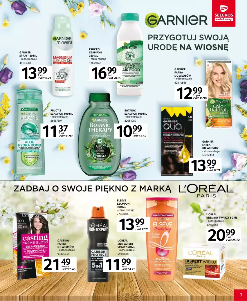 Gazetka promocyjna Selgros - Katalog Uroda - ważna 20.04 do 02.05.2023 - strona 3 - produkty: Elseve, Fa, Farba do włosów, Fructis, Garnier, Krem do twarzy, L’Oréal, Szampon