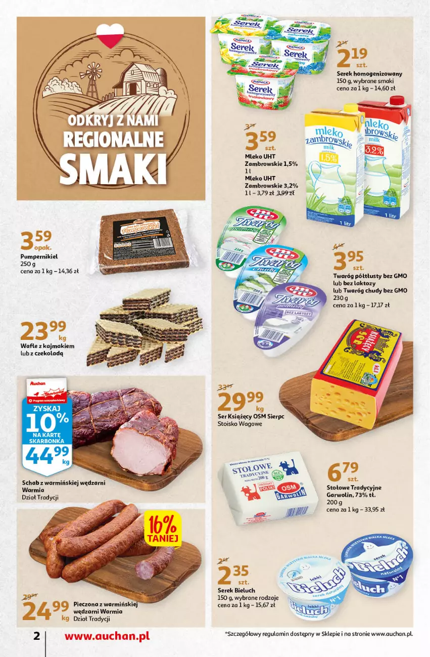 Gazetka promocyjna Auchan - Gazetka przeNISKIE CENY – PrzeWyborne produkty regionalne Supermarkety - ważna 08.09 do 14.09.2022 - strona 2 - produkty: Bieluch, Mleko, Piec, Ser, Serek, Serek homogenizowany, Twaróg, Twaróg chudy, Twaróg półtłusty, Wafle