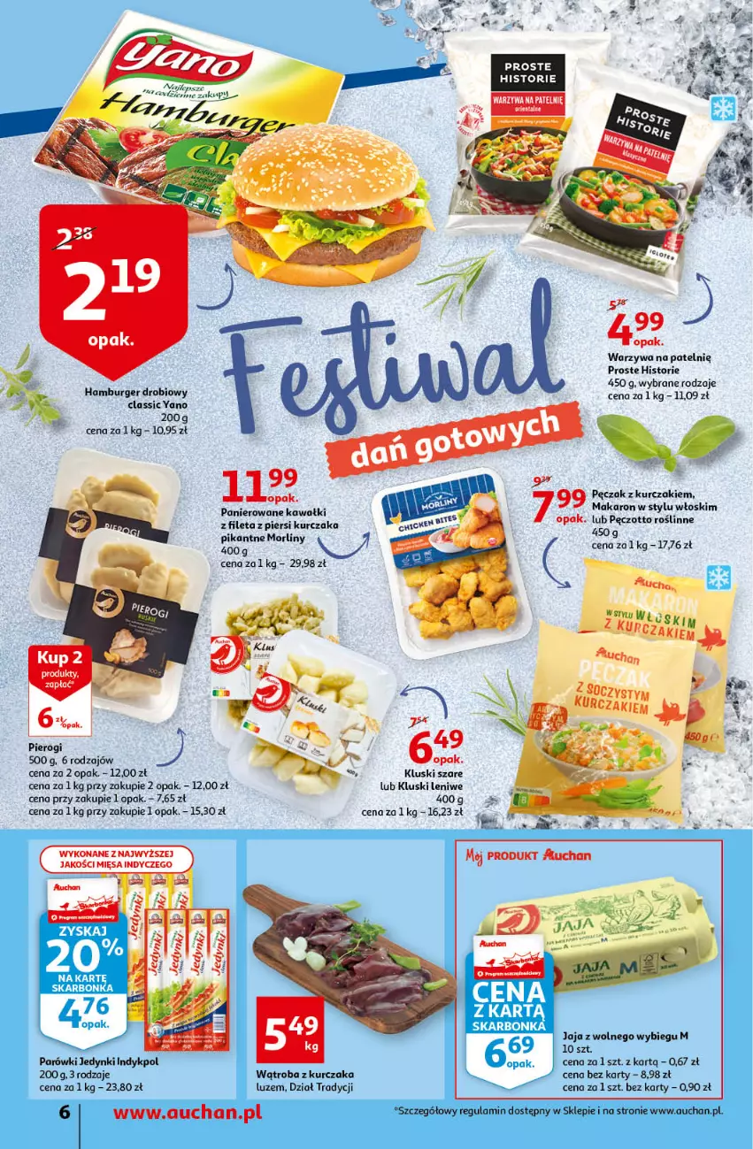 Gazetka promocyjna Auchan - Gazetka przeNISKIE CENY – PrzeWyborne produkty regionalne Supermarkety - ważna 08.09 do 14.09.2022 - strona 6 - produkty: Burger, Hamburger, Jaja, Jaja z wolnego wybiegu, Kawa, Kurczak, Makaron, Parówki, Pierogi, Warzywa