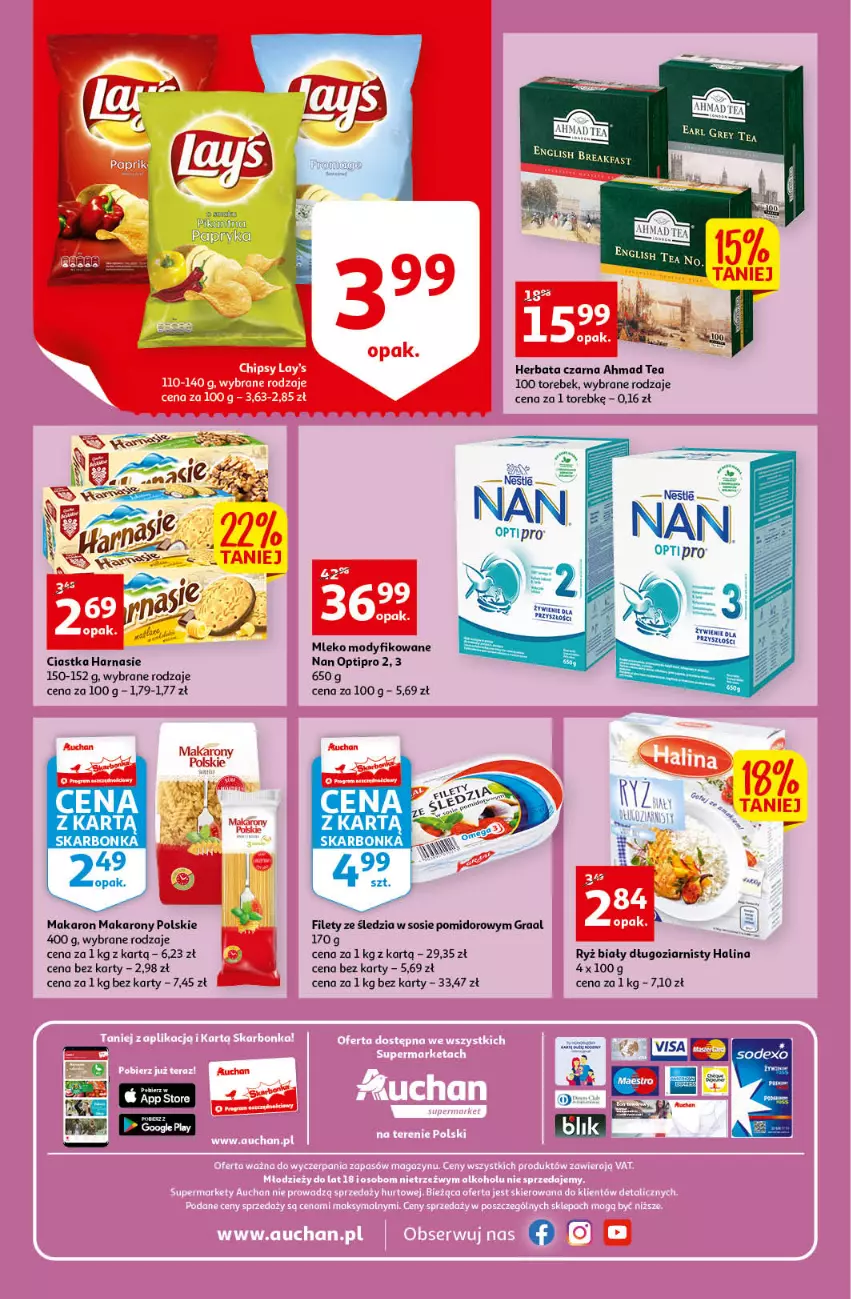 Gazetka promocyjna Auchan - Gazetka przeNISKIE CENY – PrzeWyborne produkty regionalne Supermarkety - ważna 08.09 do 14.09.2022 - strona 8 - produkty: Chipsy, Ciastka, Fa, Gra, Graal, Herbata, Herbata czarna, Makaron, Mleko, Mleko modyfikowane, NAN Optipro, Papryka, Ryż, Ryż biały, Sos