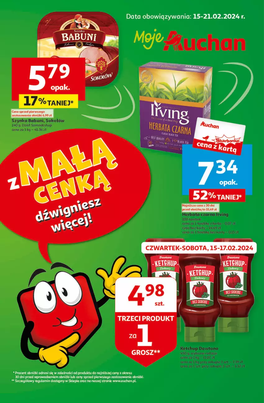 Gazetka promocyjna Auchan - Gazetka z MAŁĄ CENKĄ dźwigniesz więcej! Moje Auchan - ważna 15.02 do 21.02.2024 - strona 1