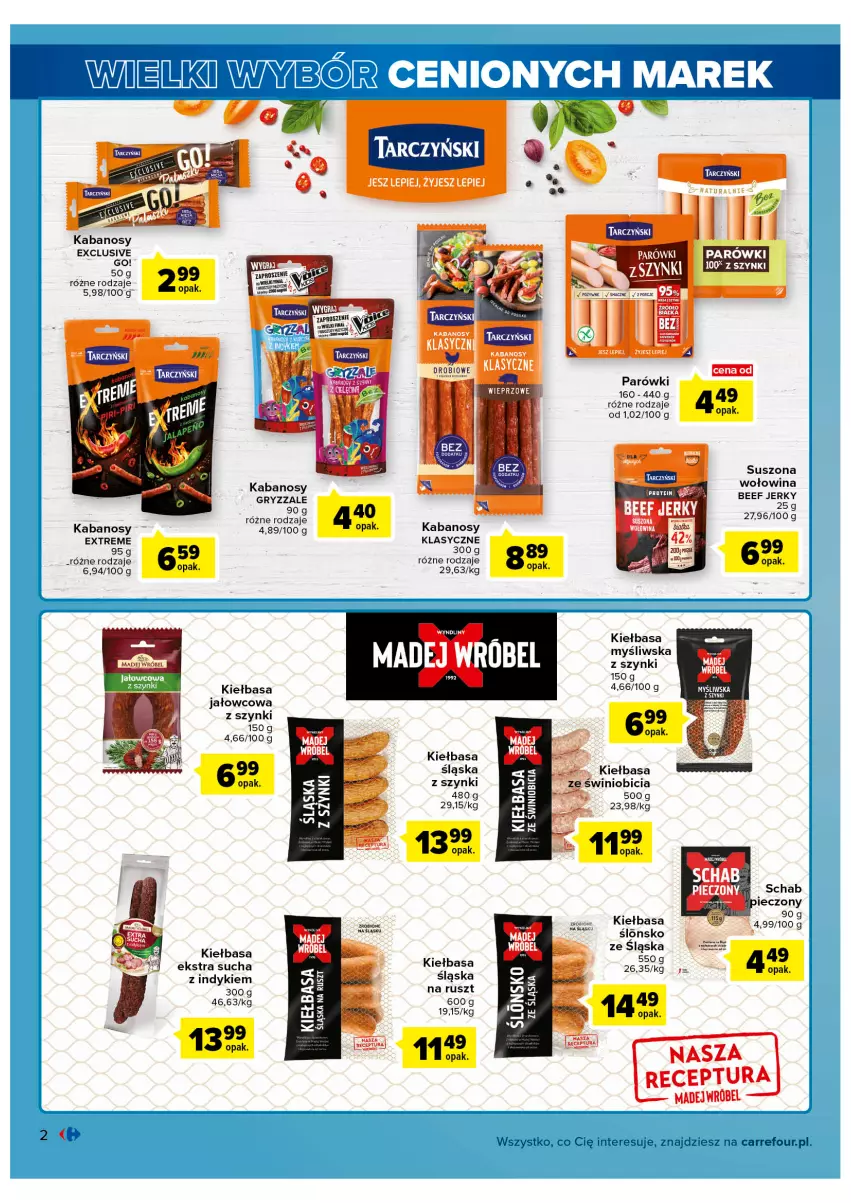 Gazetka promocyjna Carrefour - Gazetka Wielki wybór cenionych marek - ważna 01.03 do 12.03.2022 - strona 2 - produkty: BIC, Gra, Jerky, Kabanos, Kiełbasa, Kiełbasa śląska, Madej Wróbel, Parówki, Piec, Tarczyński, Wołowina