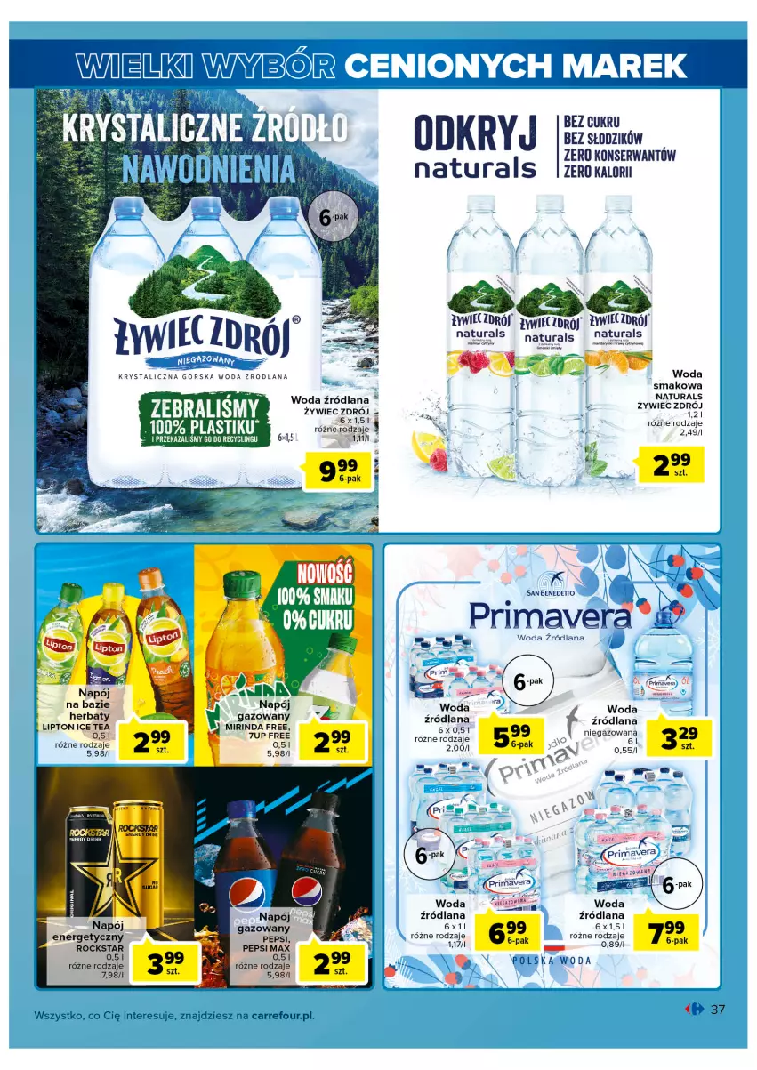 Gazetka promocyjna Carrefour - Gazetka Wielki wybór cenionych marek - ważna 01.03 do 12.03.2022 - strona 37 - produkty: 7up, Gres, Ice tea, LANA, Lipton, Mandarynki, Mirinda, Napój, Napój gazowany, Pepsi, Pepsi max, Prima, Primavera, Ser, Woda