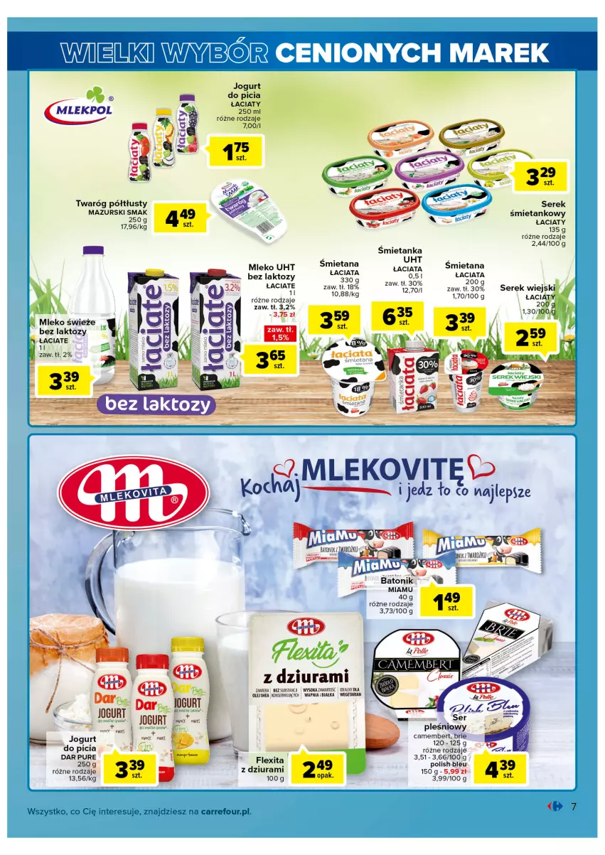 Gazetka promocyjna Carrefour - Gazetka Wielki wybór cenionych marek - ważna 01.03 do 12.03.2022 - strona 7 - produkty: Brie, Camembert, Gra, Jogurt, Mleko, Olej, Ser, Serek, Sok, Twaróg, Twaróg półtłusty