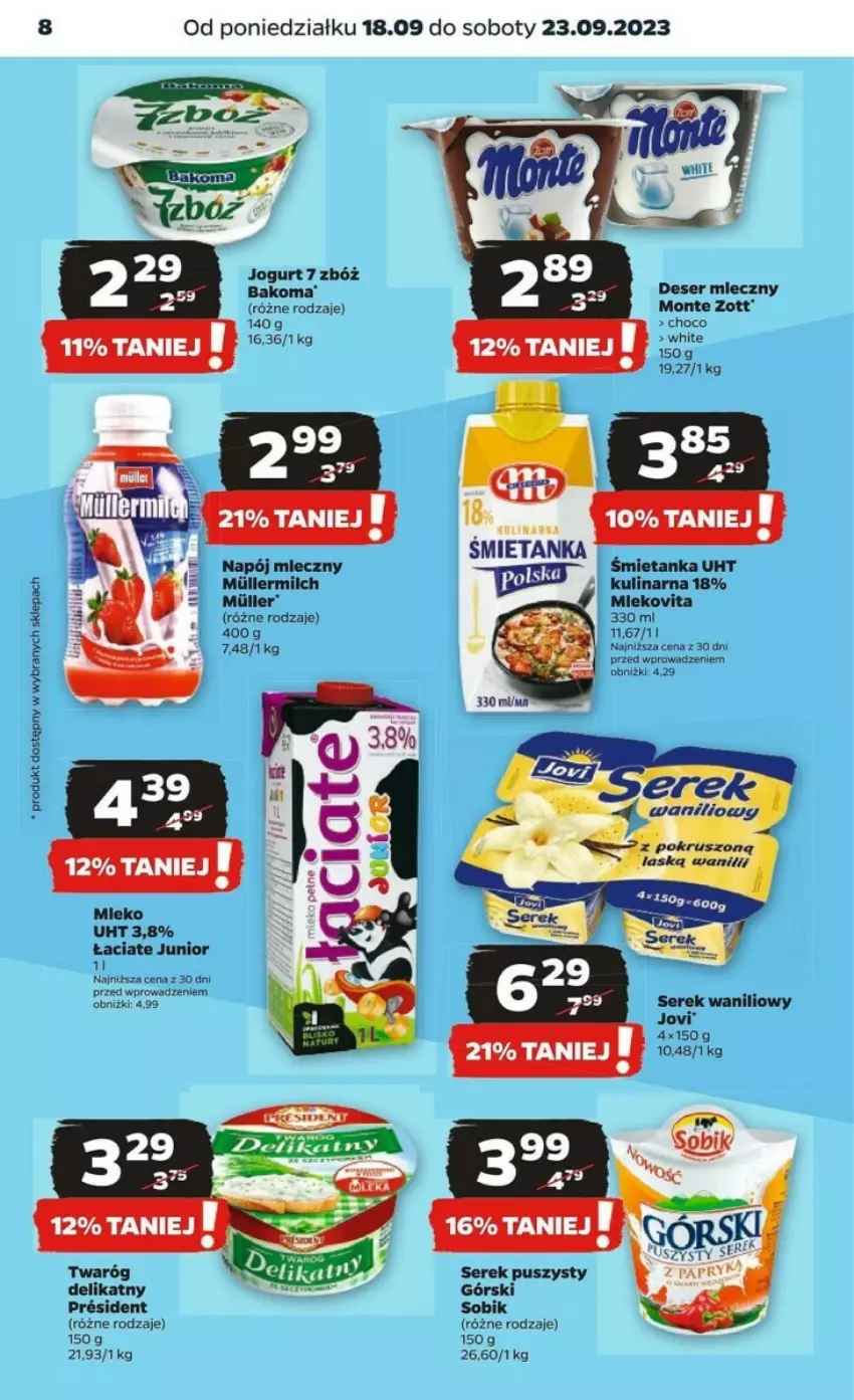 Gazetka promocyjna Netto - ważna 18.09 do 23.09.2023 - strona 24 - produkty: Bakoma, Deser, Deser mleczny, Jogurt, Mleko, Monte, Ser, Serek, Serek puszysty, Zott