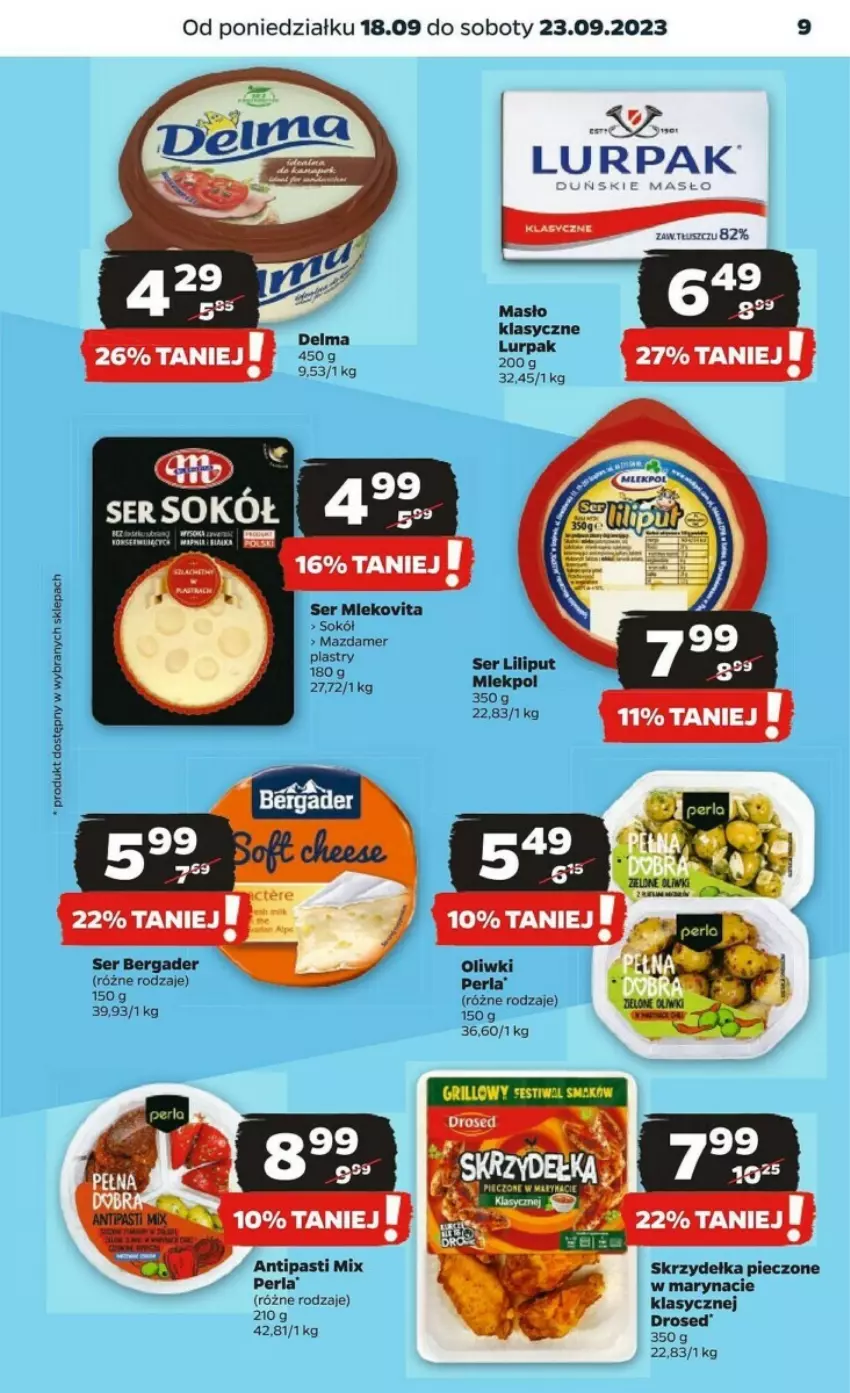 Gazetka promocyjna Netto - ważna 18.09 do 23.09.2023 - strona 25 - produkty: Lurpak, Masło, Mazdamer, Oliwki, Piec, Ser, Skrzydełka pieczone, Sok, Sokół