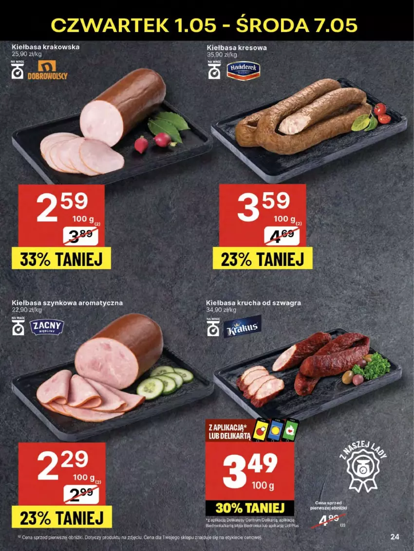 Gazetka promocyjna Delikatesy Centrum - Franczyza DC18 Czwartek - ważna 01.05 do 07.05.2025 - strona 24 - produkty: Dron, Gra, Kiełbasa, Kiełbasa krakowska, Kiełbasa krucha, Kiełbasa szynkowa