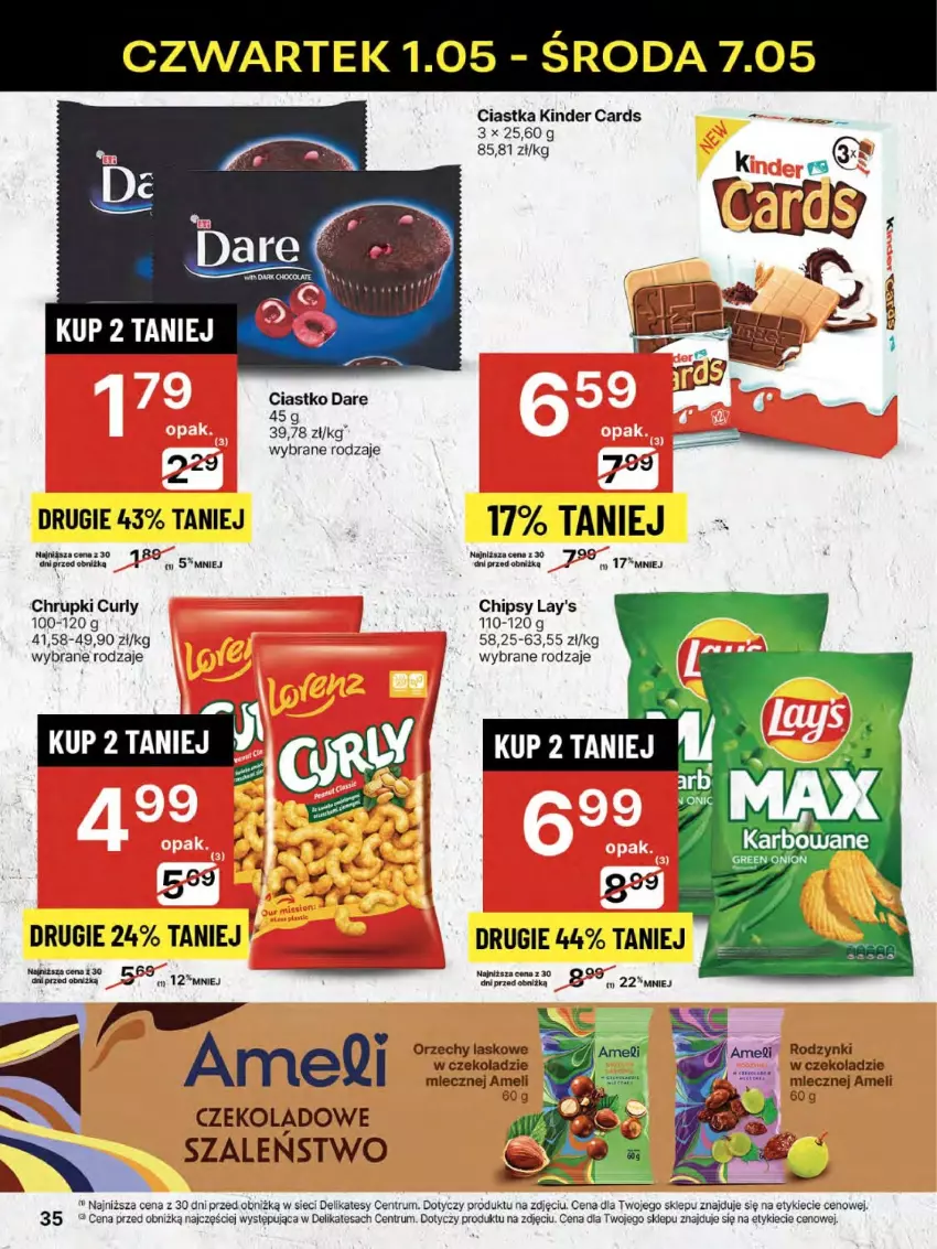 Gazetka promocyjna Delikatesy Centrum - Franczyza DC18 Czwartek - ważna 01.05 do 07.05.2025 - strona 35 - produkty: Chipsy, Chrupki, Ciastka, Kinder, Rodzynki, Rum, Szal