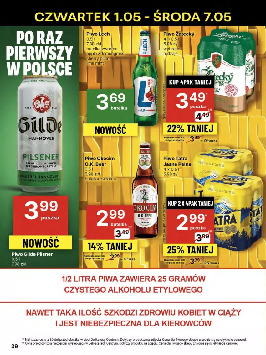 Gazetka promocyjna Delikatesy Centrum - Franczyza DC18 Czwartek - ważna 01.05 do 07.05.2025 - strona 39 - produkty: Gra, Koc, Okocim, Piwo, Rum, Tatra