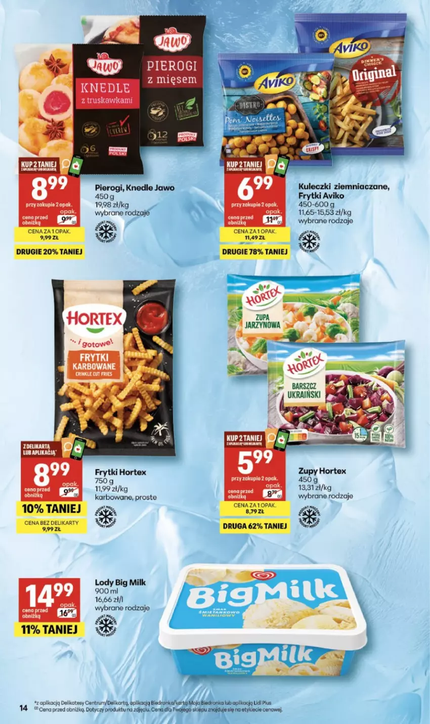 Gazetka promocyjna Delikatesy Centrum - Franczyza DC08 Czwartek - ważna 19.02 do 25.02.2026 - strona 14 - produkty: Big Milk, Dron, Frytki, Hortex, Knedle, Lody, Pierogi, Rum, Zupa