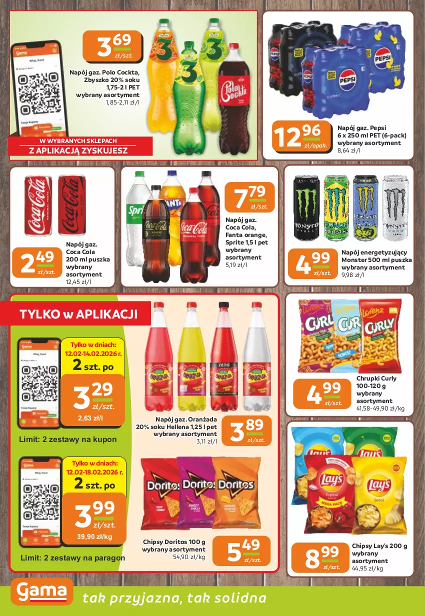 Gazetka promocyjna Gama - Gazetka Gama - ważna 12.02 do 24.02.2026 - strona 10 - produkty: Chipsy, Chrupki, Fa, Fanta, Hellena, Napój, Oranżada, Pepsi, Sok, Sprite