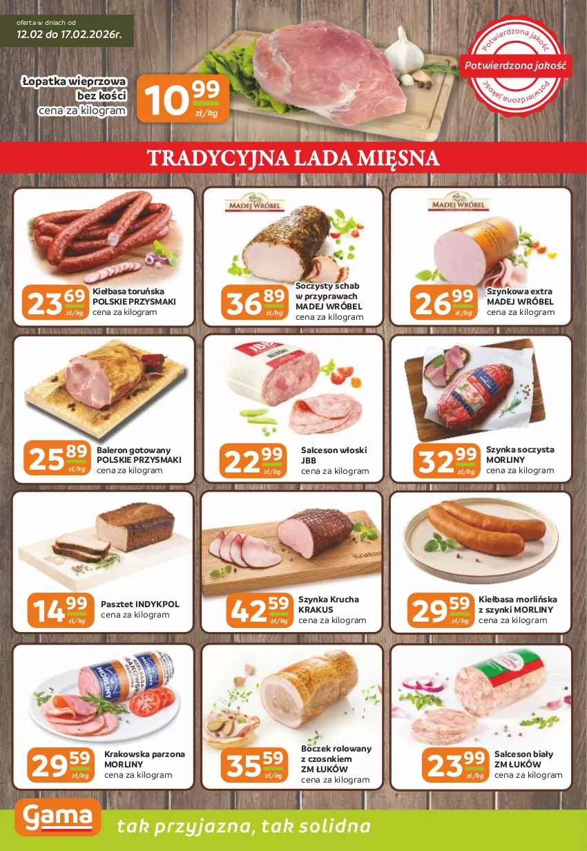 Gazetka promocyjna Gama - Gazetka Gama - ważna 12.02 do 24.02.2026 - strona 2 - produkty: Boczek, Gra, Kiełbasa, Krakus, Madej Wróbel, Morliny, Pasztet, Przysmaki, Salceson, Szynka