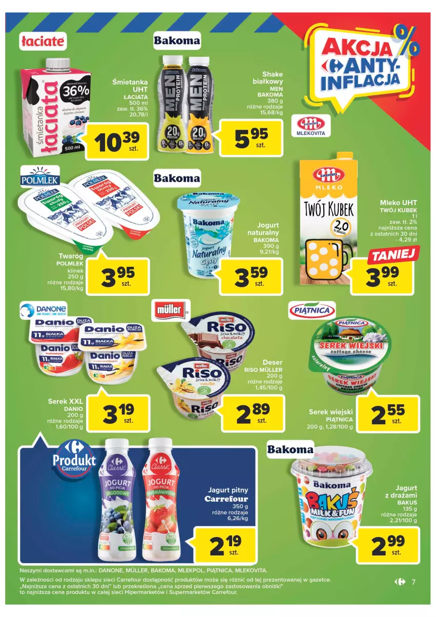 Gazetka promocyjna Carrefour - Gazetka Targ świeżości - ważna 09.01 do 14.01.2023 - strona 7 - produkty: Bakoma, Danio, Danone