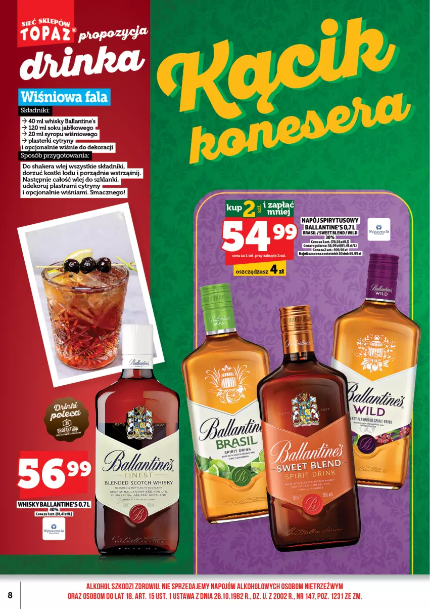 Gazetka promocyjna Topaz - Gazetka - ważna 01.03 do 15.03.2026 - strona 10 - produkty: Ballantine's, Cytryny, Fa, Lanki, Napój, Plasterki, Por, Sok, Syrop, Whisky