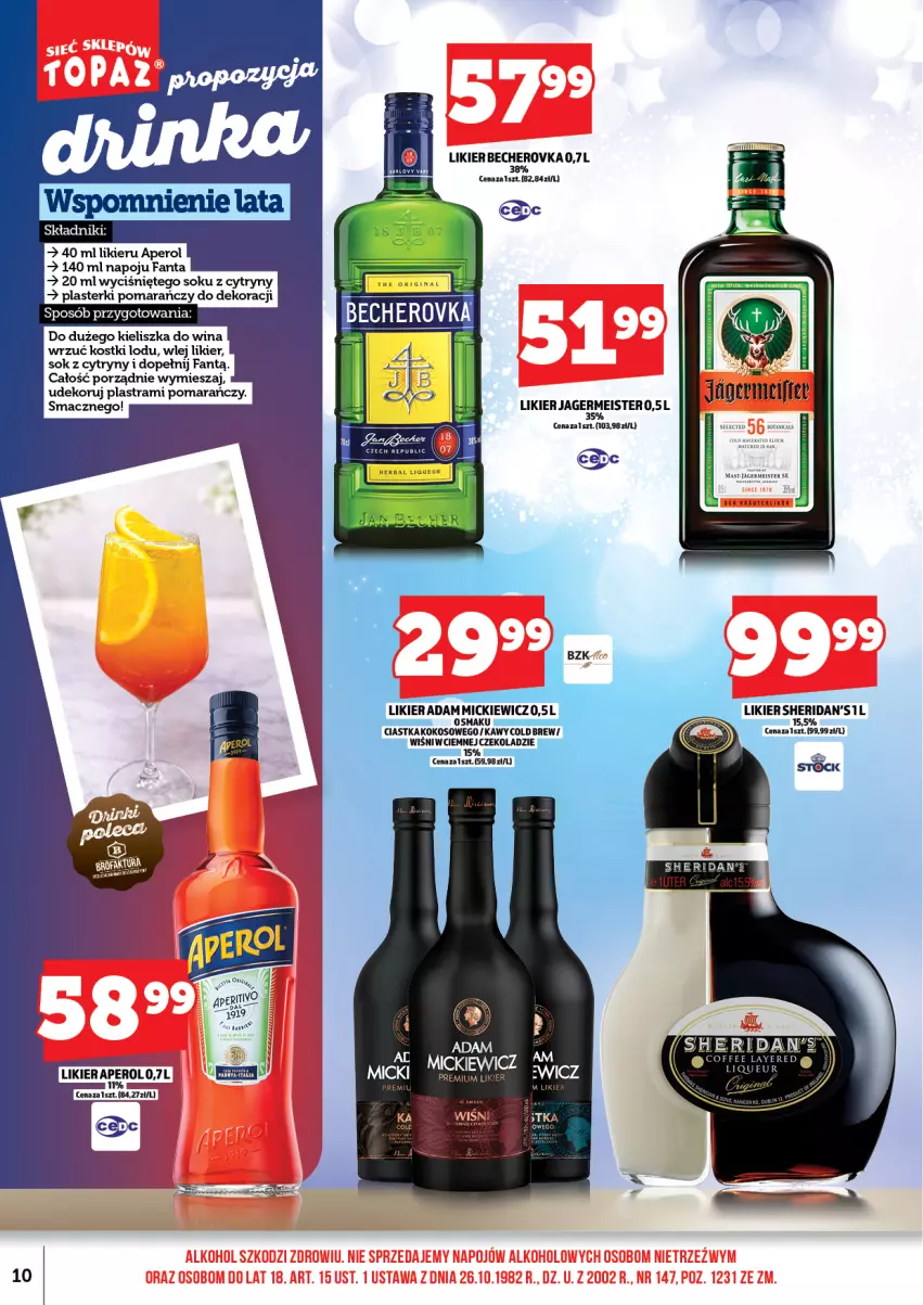 Gazetka promocyjna Topaz - Gazetka - ważna 01.03 do 15.03.2026 - strona 12 - produkty: Aperol, Ciastka, Cytryny, Fa, Fanta, Jagermeister, Kokos, Likier, Plasterki, Por, Sok