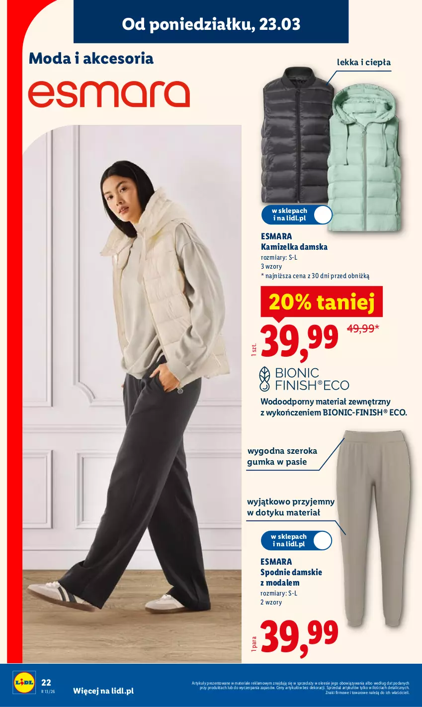 Gazetka promocyjna Lidl - Katalog ważny od 23.03 - ważna 23.03 do 29.03.2026 - strona 22 - produkty: Finish, Kamizelka, Moda, Por, Spodnie