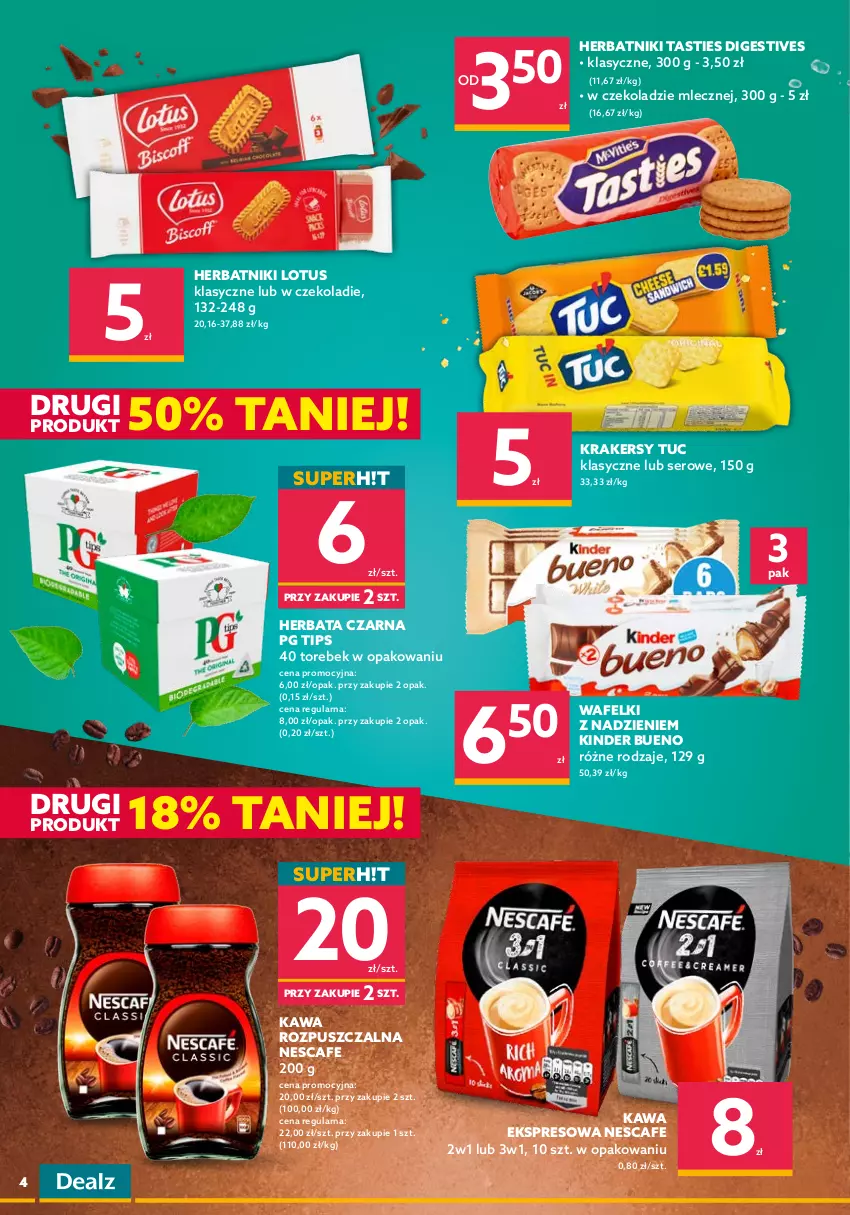 Gazetka promocyjna Dealz - NOWA GAZETKADeal na grill! - ważna 04.05 do 17.05.2022 - strona 4 - produkty: Fa, Fanta, Herbata, Herbata czarna, Herbatniki, Kawa, Kawa rozpuszczalna, Kinder, Kinder Bueno, Krakersy, Napój, Napój gazowany, Ser, Sprite