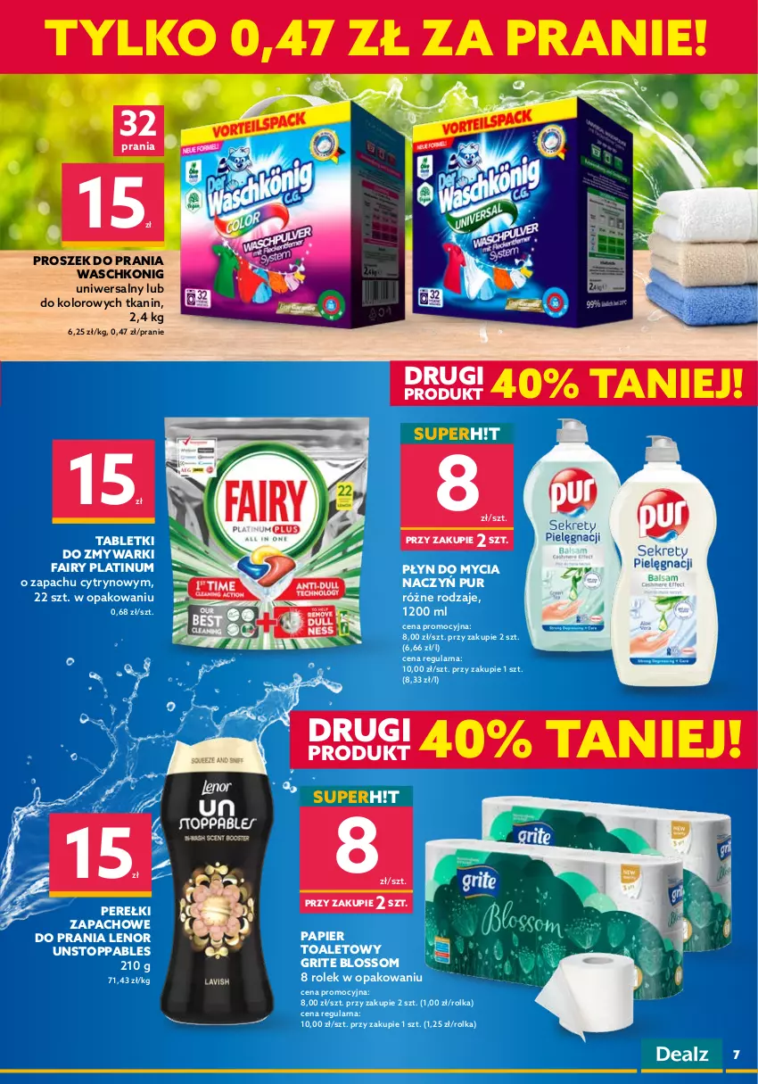 Gazetka promocyjna Dealz - NOWA GAZETKADeal na grill! - ważna 04.05 do 17.05.2022 - strona 7 - produkty: Adidas, Chusteczki, Do mycia naczyń, Dove, Dzieci, Fa, Fairy, Gra, Lenor, Mydło, Mydło w płynie, Palmolive, Papier, Papier toaletowy, Perełki zapachowe, Płyn do mycia, Płyn do mycia naczyń, Proszek do prania, Pur, Stopp, Tablet, Tabletki do zmywarki, Top, Zmywarki