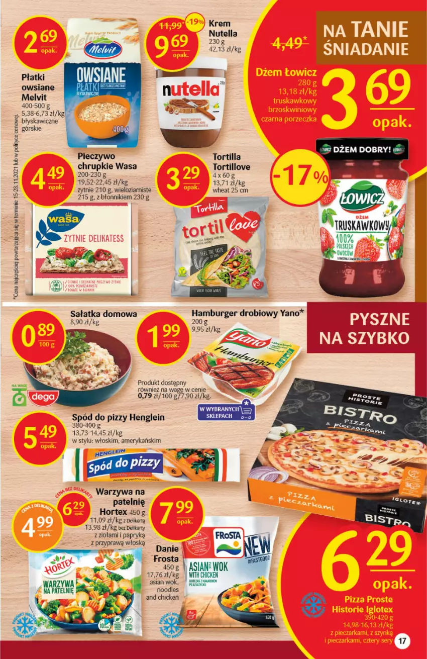 Gazetka promocyjna Delikatesy Centrum - Gazetka DC04 - ważna 27.01 do 02.02.2022 - strona 17 - produkty: Anew, Burger, Chrupki, Dżem, Frosta, Hamburger, Hortex, Melvit, Nutella, Piec, Pieczywo, Sałat, Sałatka, Spód do pizzy, Tortilla, Warzywa, Wasa