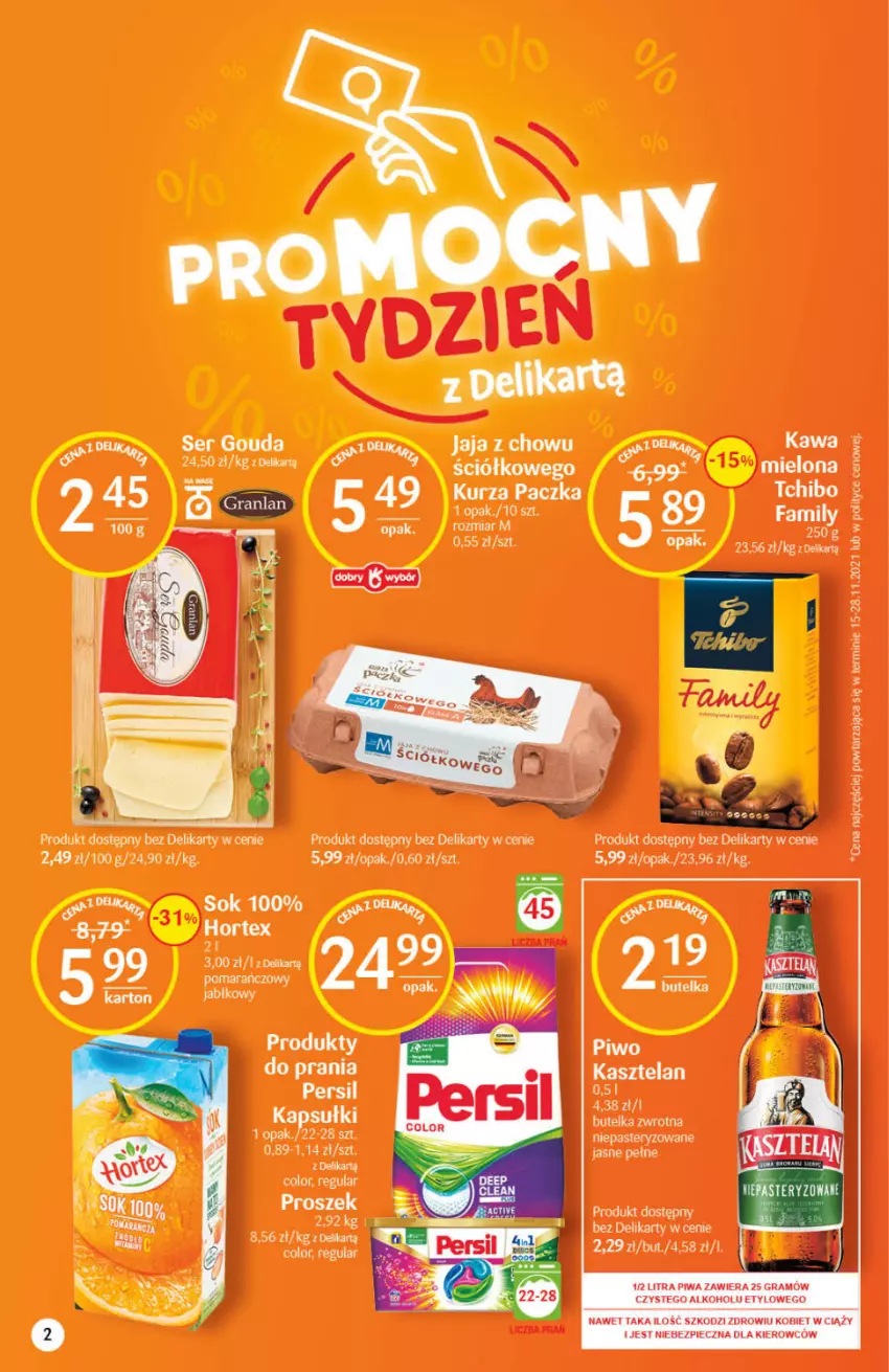 Gazetka promocyjna Delikatesy Centrum - Gazetka DC04 - ważna 27.01 do 02.02.2022 - strona 2 - produkty: Gra, Hortex, Jaja, Kasztelan, Kawa, Persil, Piec, Piwa, Ser, Sok, Tchibo