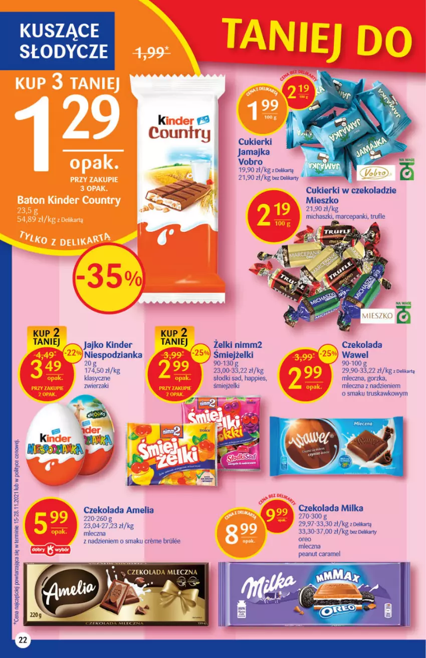 Gazetka promocyjna Delikatesy Centrum - Gazetka DC04 - ważna 27.01 do 02.02.2022 - strona 22 - produkty: Cukier, Cukierki, Czekolada, Czekolada mleczna, Kinder, Milka, Nimm2, Oreo, Wawel