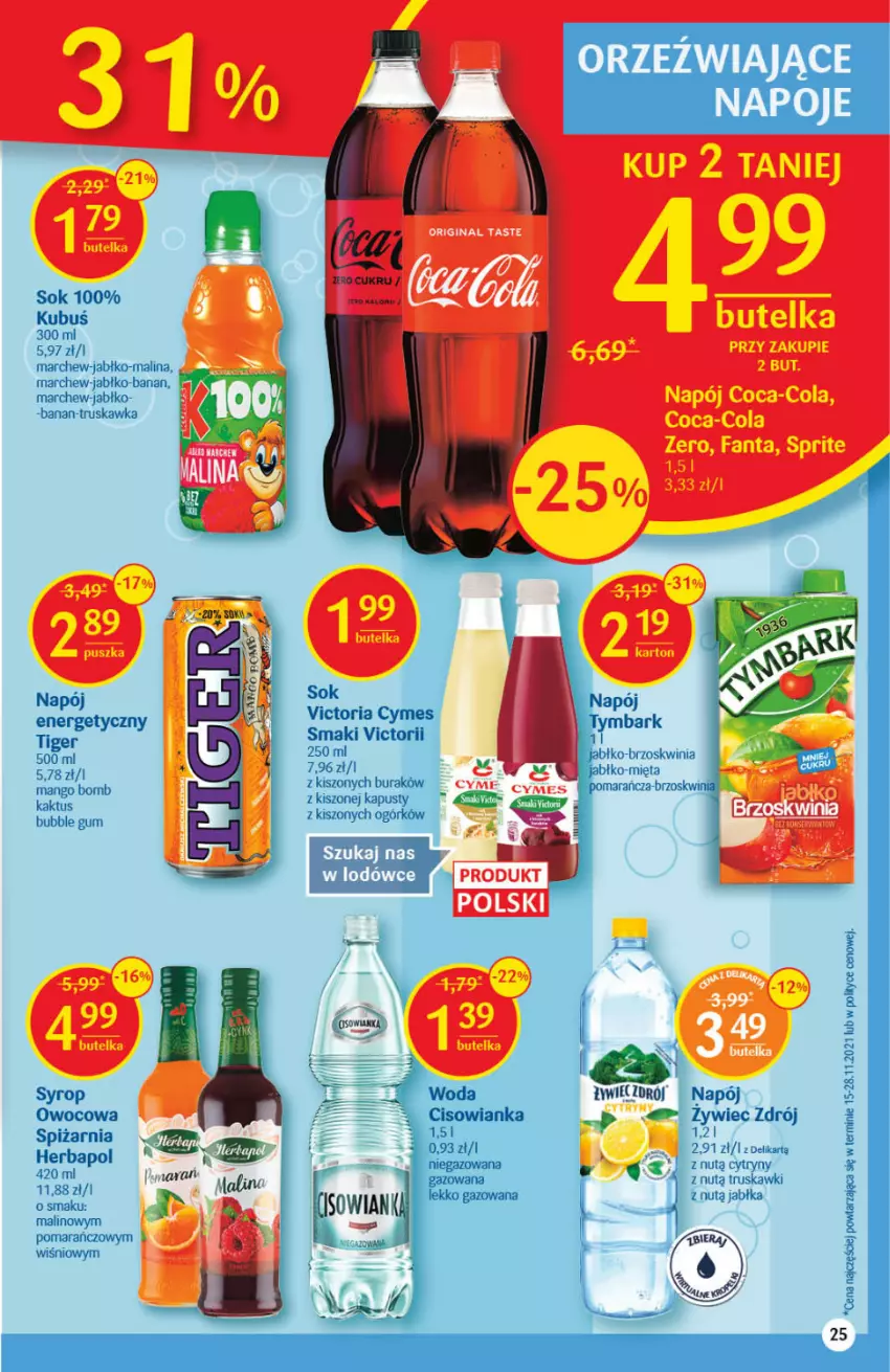 Gazetka promocyjna Delikatesy Centrum - Gazetka DC04 - ważna 27.01 do 02.02.2022 - strona 25 - produkty: Cisowianka, Coca-Cola, Cytryny, Fa, Fanta, Gin, Herbapol, Jabłka, Kaktus, Kubuś, Mango, Mięta, Napój, Por, Sok, Sprite, Syrop, Tiger, Truskawki, Tymbark, Woda