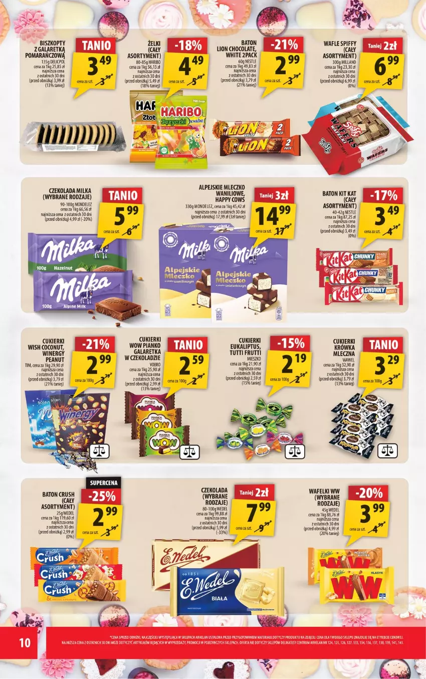 Gazetka promocyjna Arhelan - Gazetka - ważna 11.09 do 20.09.2026 - strona 10 - produkty: Biszkopty, Cukier, Cukierki, Czekolada, Gala, Haribo, Lion, Milka, Mleczko, Wafle, Wawel