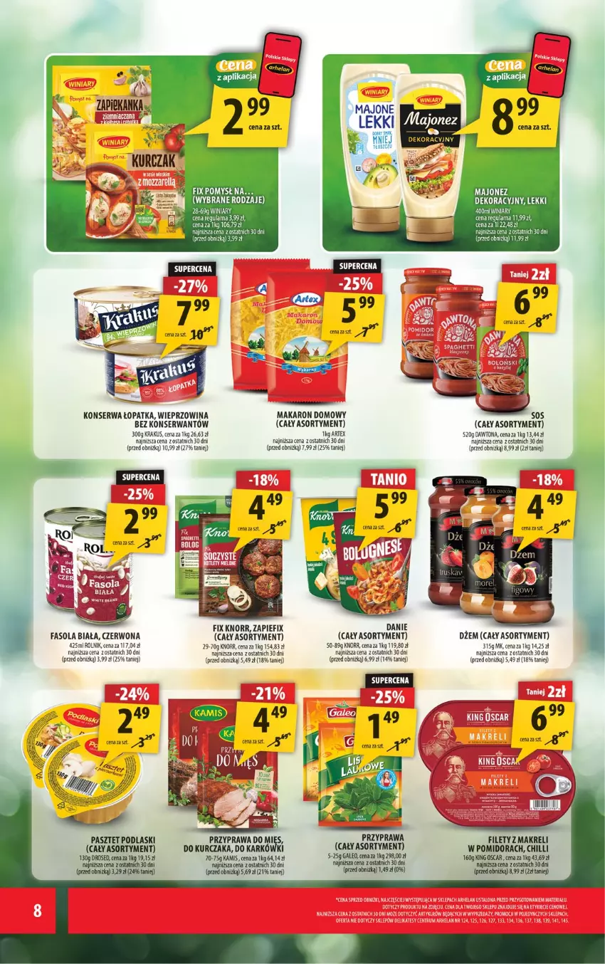 Gazetka promocyjna Arhelan - Gazetka - ważna 11.09 do 20.09.2026 - strona 8 - produkty: Dawtona, Dżem, EPEE, Fa, Fasola, Kamis, Knorr, Krakus, Kurczak, Majonez, Makaron, Pasztet, Podlaski, Rolnik, Ser, Wieprzowina, Winiary