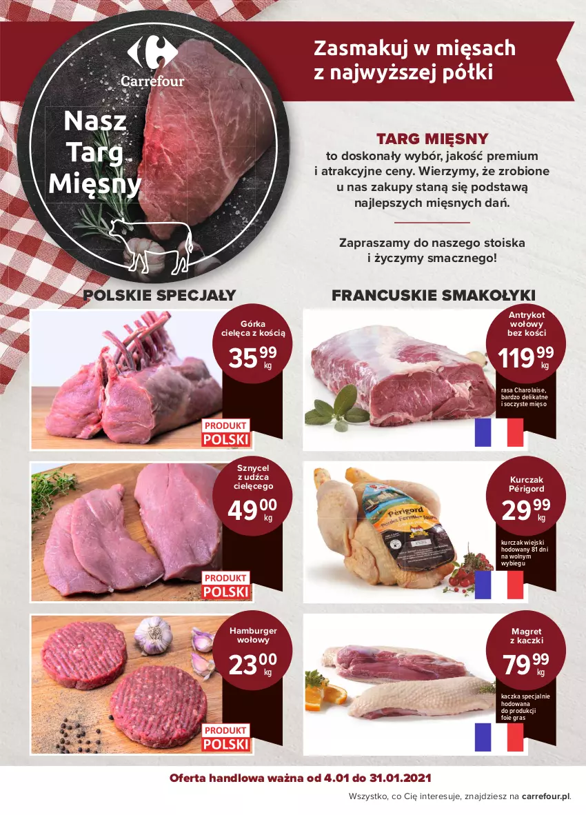 Gazetka promocyjna Carrefour - Targi Mięsa - ważna 04.01 do 31.01.2021 - strona 2 - produkty: Antrykot wołowy, Burger, Górka cielęca, Gra, Hamburger, Kaczka, Kurczak, Mięso, O nas