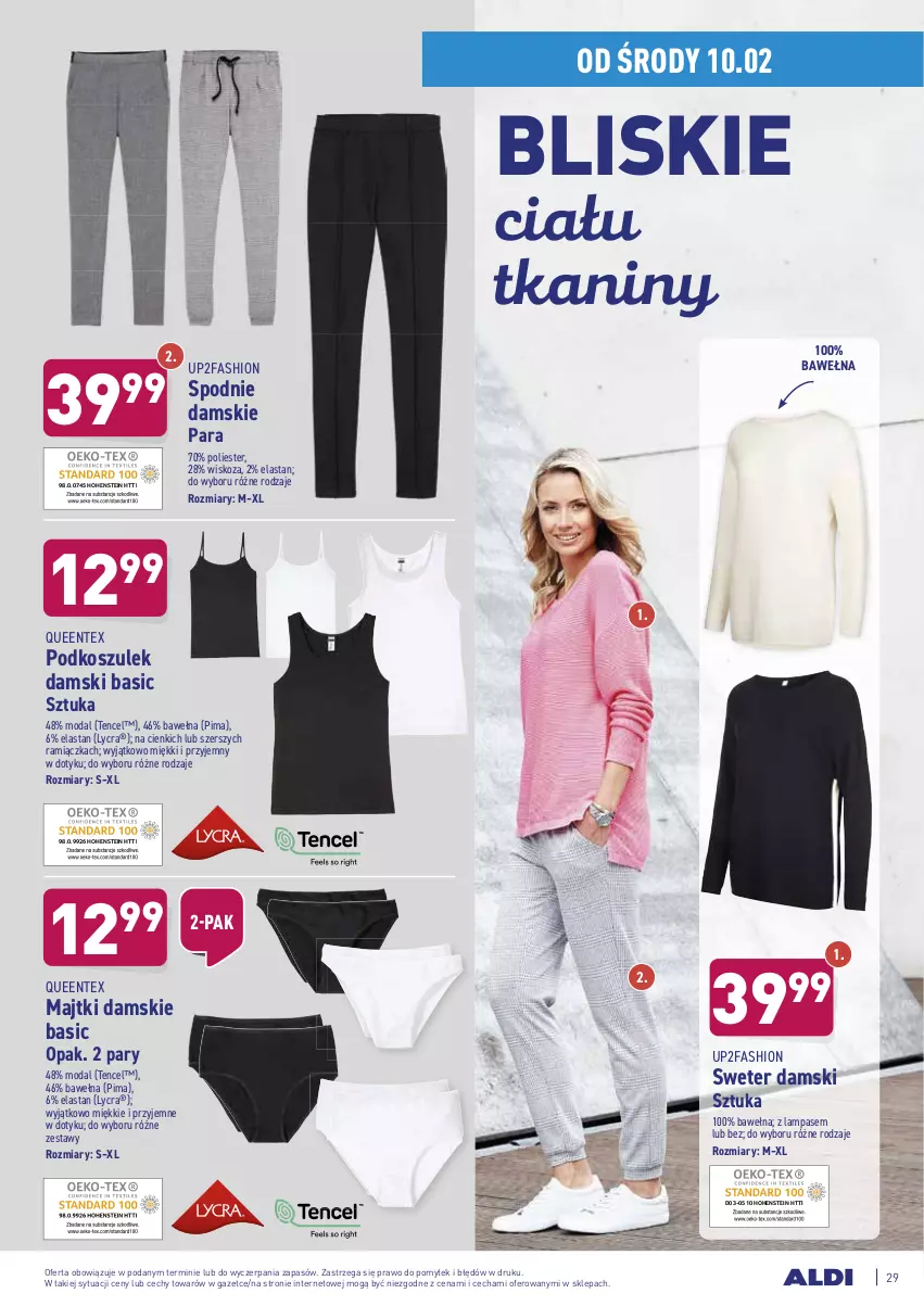 Gazetka promocyjna Aldi - ALE! CENA w ALDI - ważna 08.02 do 13.02.2021 - strona 29 - produkty: Fa, Kosz, Lampa, Majtki, Moda, Podkoszulek, Queentex, Spodnie, Sweter, Wełna