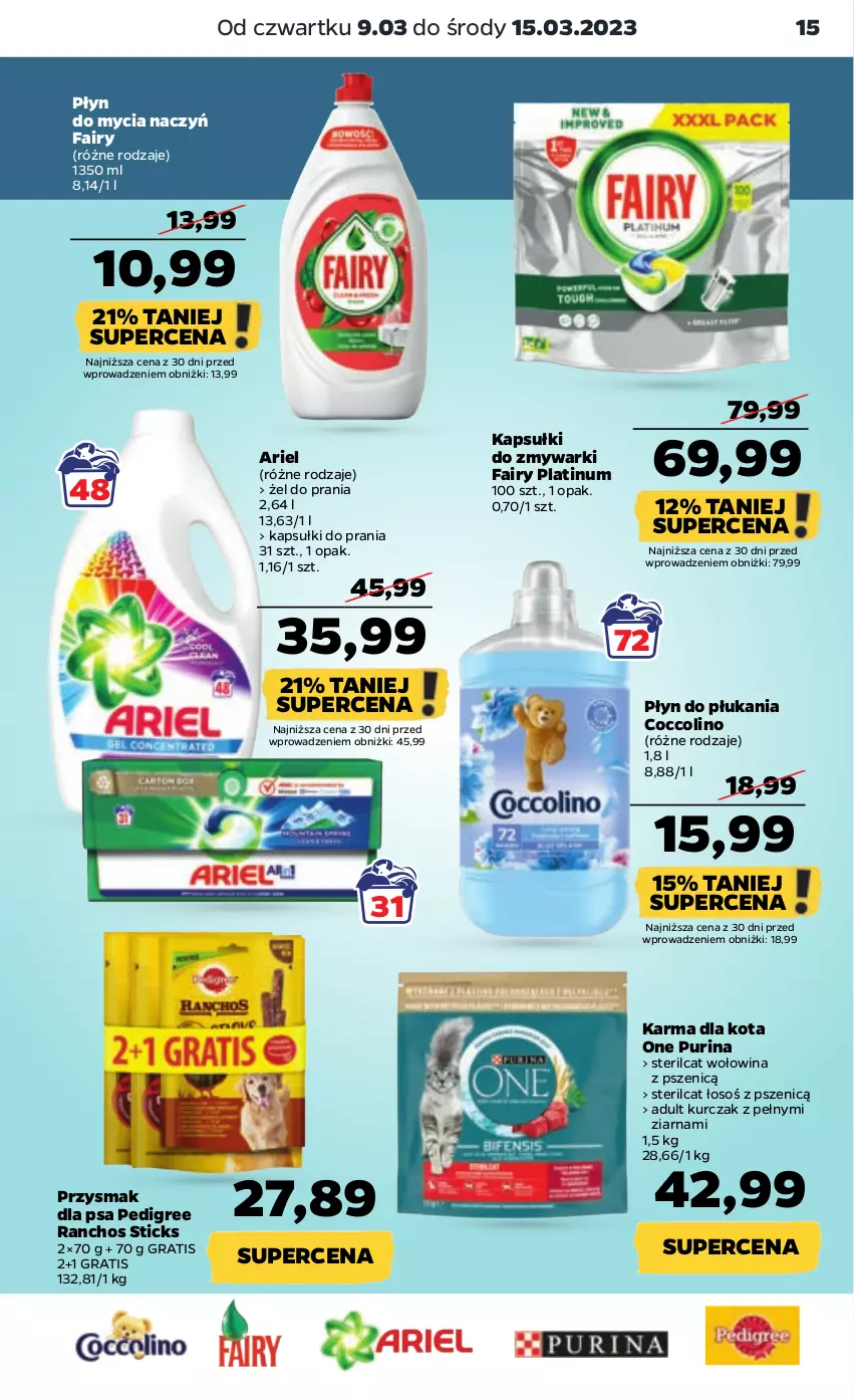 Gazetka promocyjna Netto - Artykuły spożywcze - ważna 09.03 do 15.03.2023 - strona 15 - produkty: Ariel, Coccolino, Do mycia naczyń, Fa, Fairy, Gra, Kapsułki do prania, Kurczak, Pedigree, Płyn do mycia, Płyn do mycia naczyń, Płyn do płukania, Przysmak dla psa, Pur, Purina, Wołowina, Zmywarki