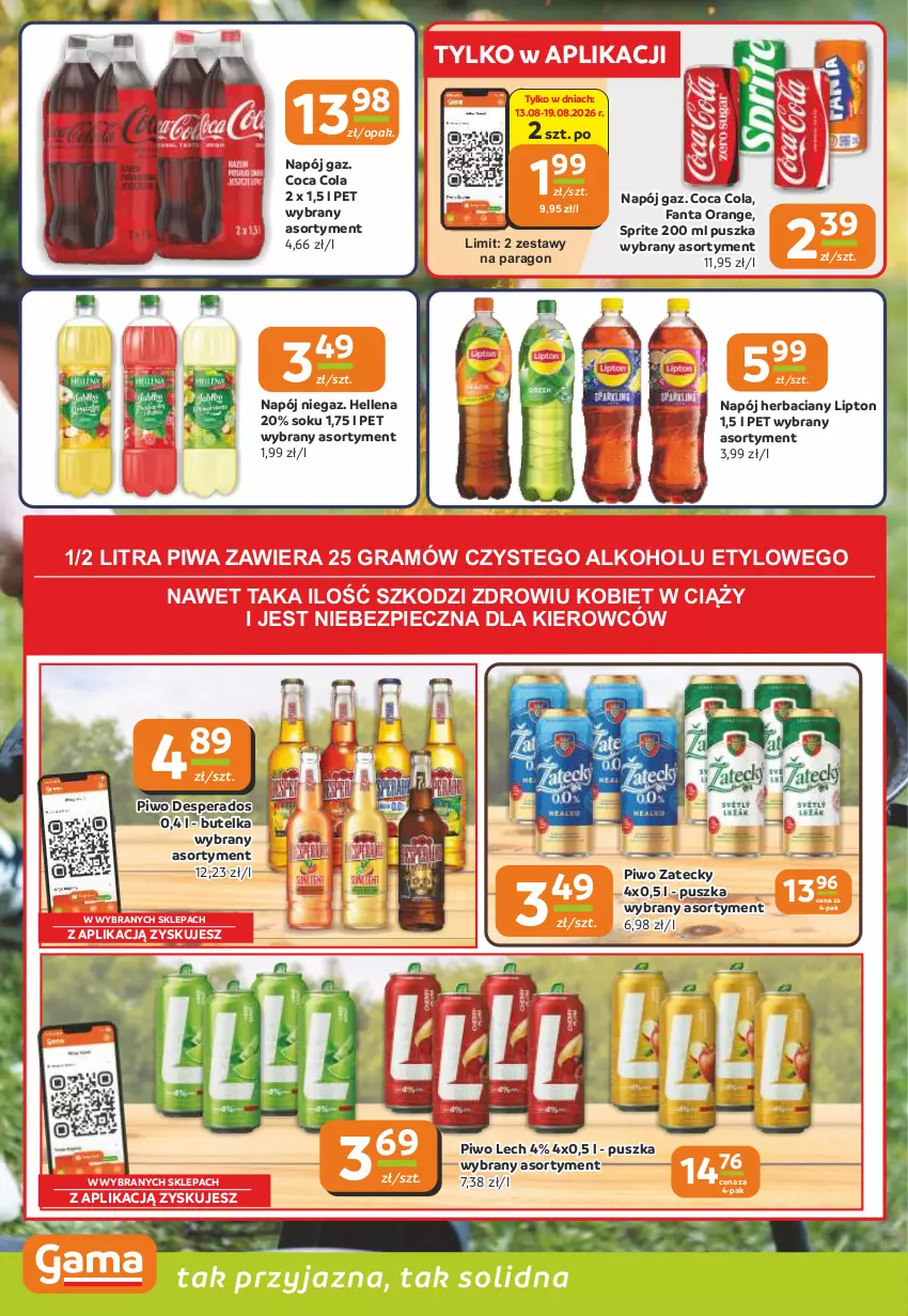 Gazetka promocyjna Gama - Gazetka Gama - ważna 12.08 do 25.08.2026 - strona 10 - produkty: Desperados, Fa, Fanta, Gra, Hellena, Lipton, Napój, Piec, Piwa, Piwo, Sok, Sprite