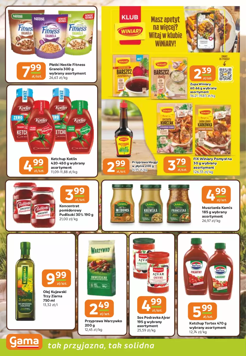 Gazetka promocyjna Gama - Gazetka Gama - ważna 12.08 do 25.08.2026 - strona 8 - produkty: Gra, Granola, Kamis, Ketchup, Koncentrat pomidorowy, Kotlin, Kujawski, Maggi, Mus, Musztarda, Olej, Podravka, Pudliszki, Sos, Winiary, Zupa