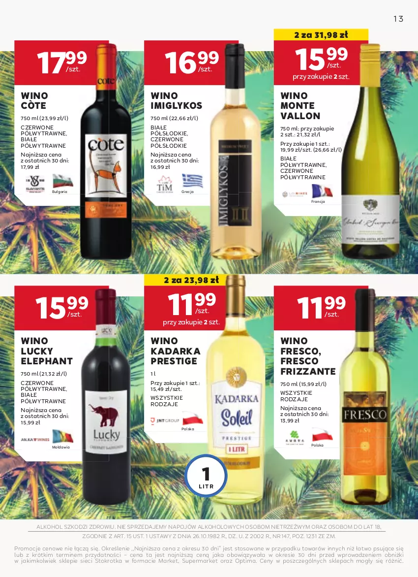 Gazetka promocyjna Stokrotka - Oferta alkoholowa - ważna 13.08 do 11.09.2024 - strona 13 - produkty: Fresco, Monte, Optima, Wino