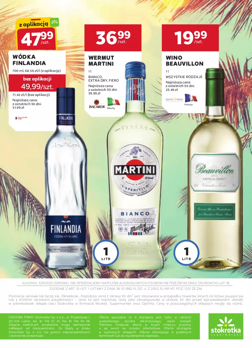 Gazetka promocyjna Stokrotka - Oferta alkoholowa - ważna 13.08 do 11.09.2024 - strona 16 - produkty: Fa, Finlandia, Martini, Optima, Rama, Wino, Wódka