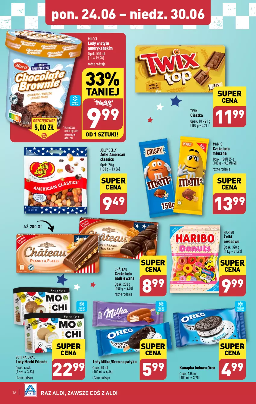 Gazetka promocyjna Aldi - Pełna oferta - ważna 24.06 do 30.06.2024 - strona 16 - produkty: Bell, Ciastka, Czekolada, Czekolada mleczna, Czekolada nadziewana, Haribo, Lody, Milka, Oreo, Twix