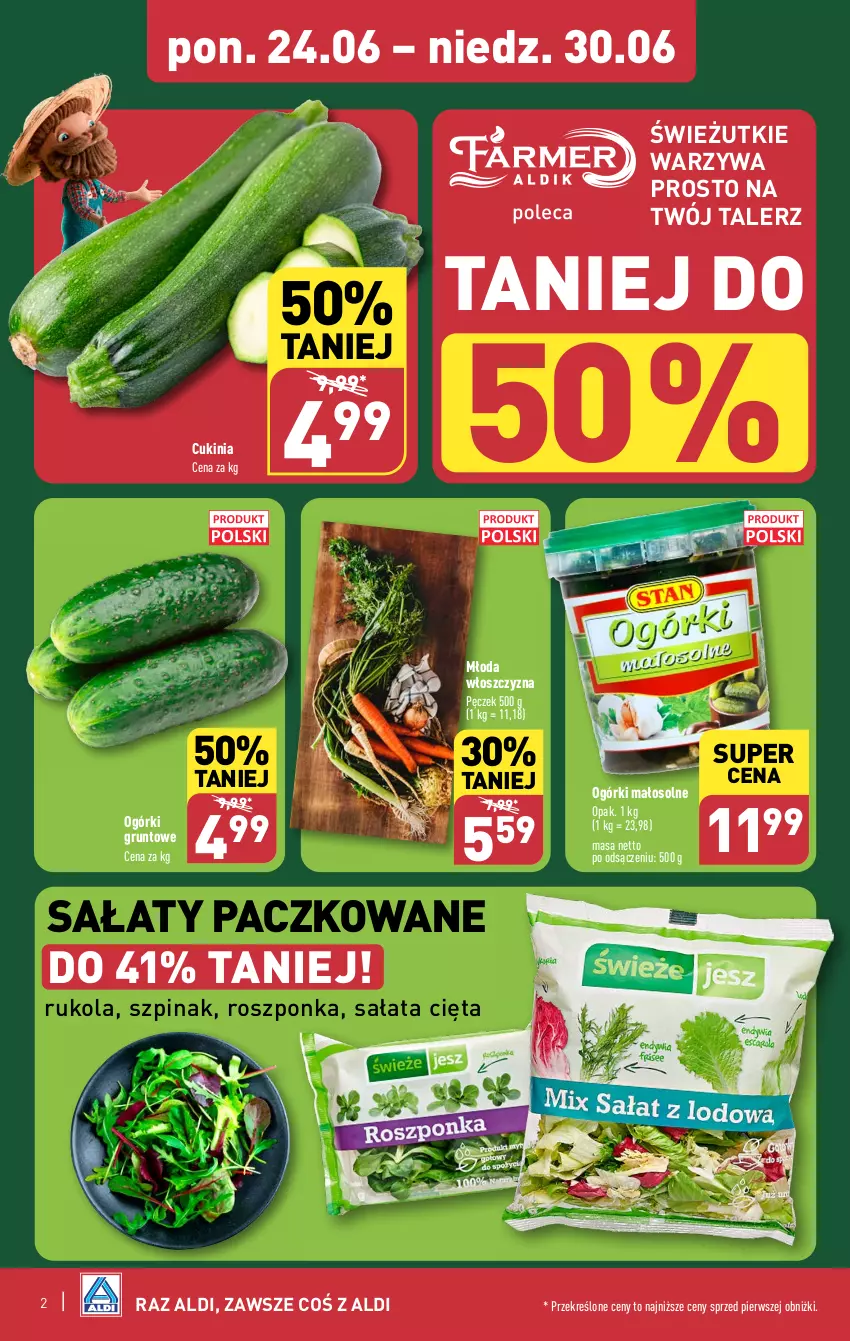 Gazetka promocyjna Aldi - Pełna oferta - ważna 24.06 do 30.06.2024 - strona 2 - produkty: Grunt, Roszponka, Rukola, Sałat, Szpinak, Talerz, Warzywa