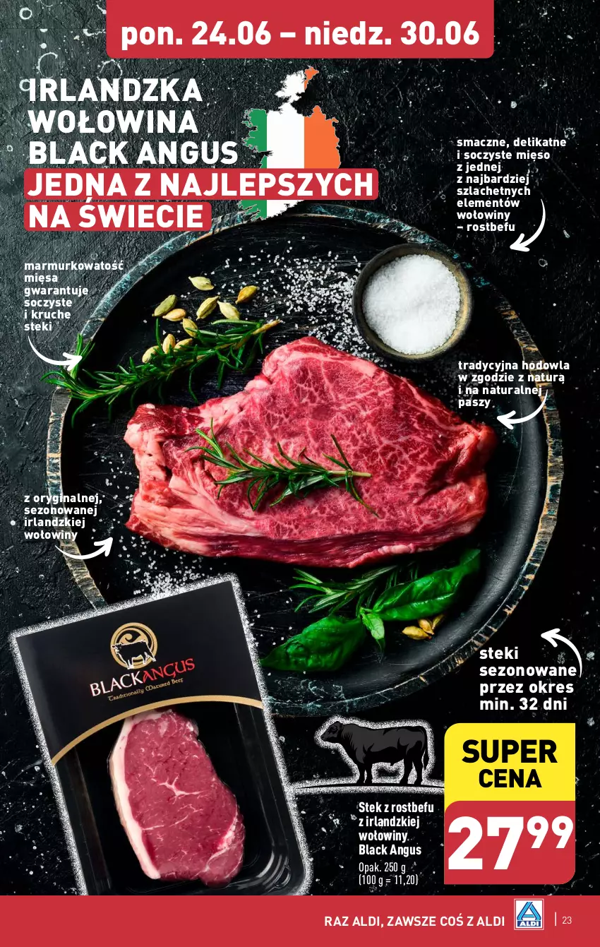 Gazetka promocyjna Aldi - Pełna oferta - ważna 24.06 do 30.06.2024 - strona 23 - produkty: Gin, Lack, Mięso, Rostbef, Stek, Wołowina