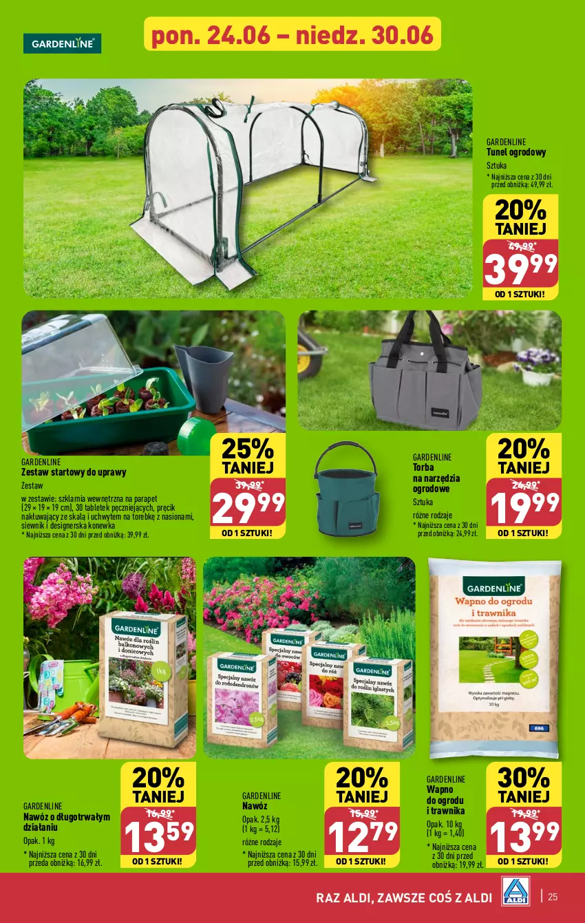 Gazetka promocyjna Aldi - Pełna oferta - ważna 24.06 do 30.06.2024 - strona 25 - produkty: Konewka, Nawóz, Tablet, Torba, Tunel