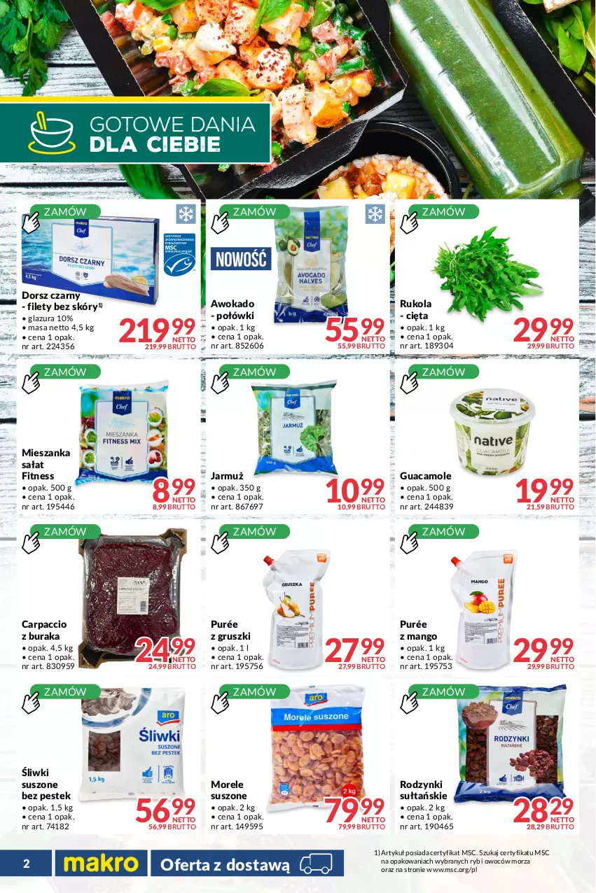 Gazetka promocyjna Makro - [Oferta promocyjna] Dostawy - ważna 28.06 do 25.07.2022 - strona 2 - produkty: Amol, Carpaccio, Dorsz, Glazura, Gruszki, Jarmuż, Lazur, Mango, Mieszanka sałat, Pur, Rodzynki, Rukola, Sałat, Stek