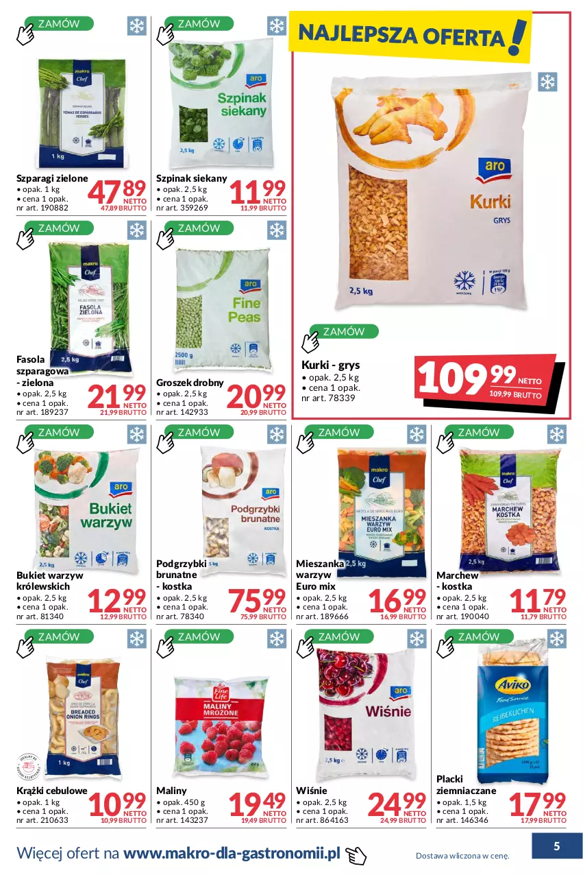 Gazetka promocyjna Makro - [Oferta promocyjna] Dostawy - ważna 28.06 do 25.07.2022 - strona 5 - produkty: Bukiet, Bukiet warzyw, Fa, Fasola, Fasola szparagowa, Groszek, Gry, Krążki cebulowe, Królewski, Lack, Maliny, Mieszanka warzyw, Podgrzybki, Szpinak