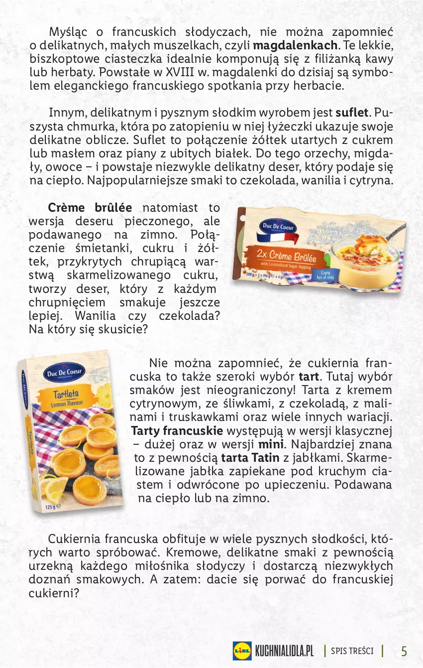 Gazetka promocyjna Lidl - KATALOG FRANCJA - ważna 21.02 do 26.02.2022 - strona 5 - produkty: Crème brûlée, Cukier, Czekolada, Deser, Gra, Jabłka, Migdały, Mus, Owoce, Piec, Por, Ser, Tarta, Top