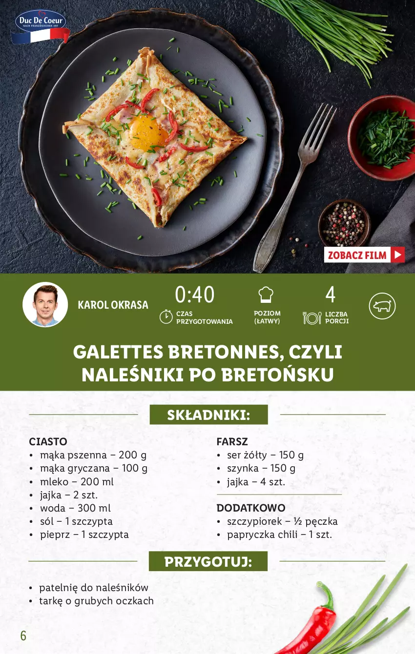 Gazetka promocyjna Lidl - KATALOG FRANCJA - ważna 21.02 do 26.02.2022 - strona 6 - produkty: Fa, Gry, Mąka, Mąka pszenna, Mleko, Naleśniki, Pieprz, Por, Ser, Sól, Szynka, Woda