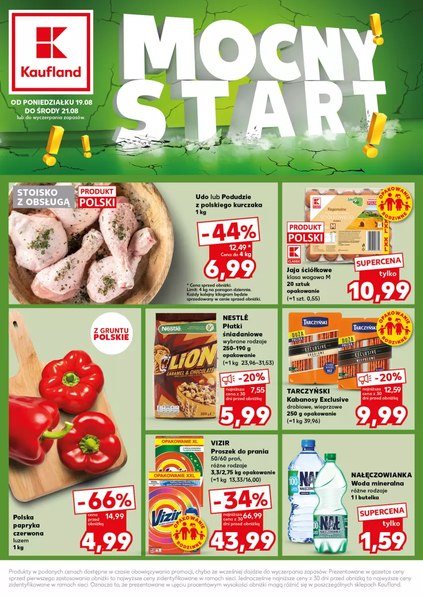 Gazetka promocyjna Kaufland - Kaufland - ważna 19.08 do 21.08.2024 - strona 1 - produkty: Danio, Gra, Grunt, Jaja, Kabanos, Kurczak, Nałęczowianka, Olej, Papryka, Papryka czerwona, Proszek do prania, Tarczyński, Vizir, Woda, Woda mineralna